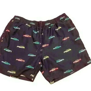 Caribbean Swimwear Swim Trunks Mens Size XXL 2XL Blue Classic Car Allover Print
